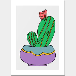 Cute Cactus Design #155: Cactus With Bloom In Pretty Pot Posters and Art